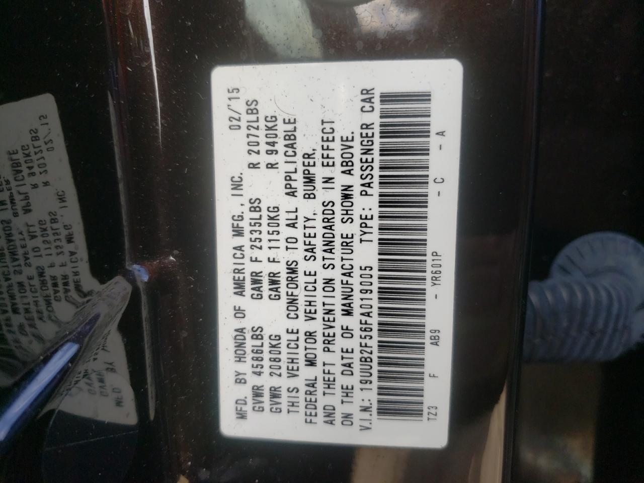 Photo 10 from auction – 2015 ACURA TLX TECH with VIN 19UUB2F56FA019005