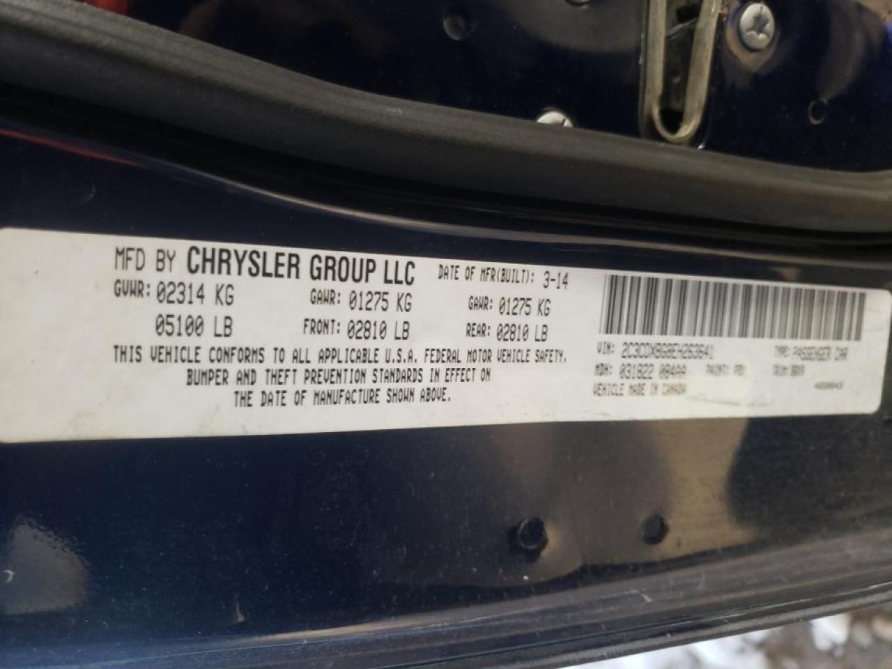 Photo 10 from auction – 2014 DODGE CHARGER SE with VIN 2C3CDXBG8EH263641