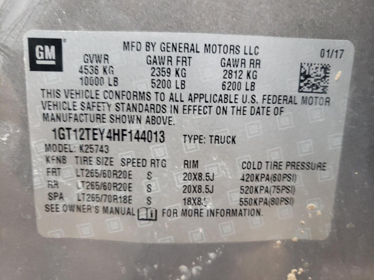Photo 10 from auction – 2017 GMC SIERRA K25 with VIN 1GT12TEY4HF144013