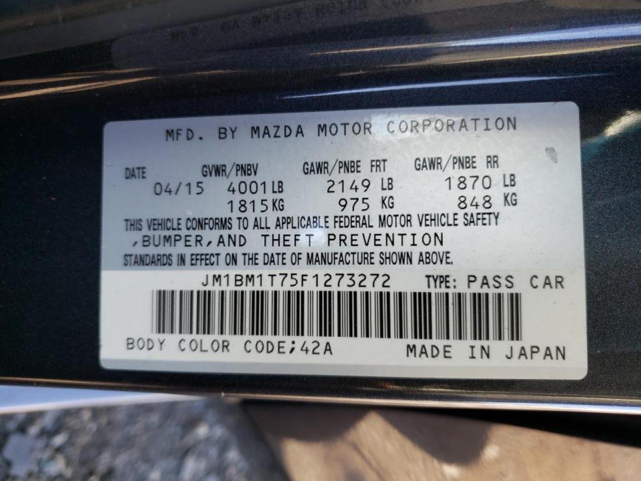 Photo 10 from auction – 2015 MAZDA 3 SV with VIN JM1BM1T75F1273272
