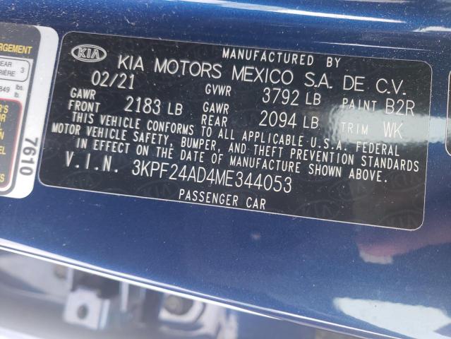 Photo 10 from auction – 2021 KIA FORTE FE with VIN 3KPF24AD4ME344053