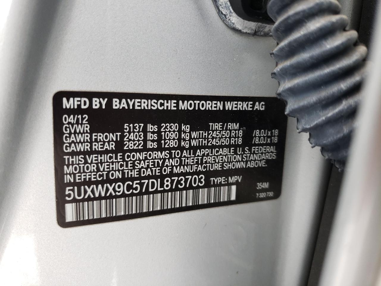 Photo 10 from auction – 2013 BMW X3 XDRIVE2 with VIN 5UXWX9C57DL873703