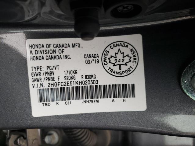 Photo 10 from auction – 2019 HONDA CIVIC LX with VIN 2HGFC2E51KH020503