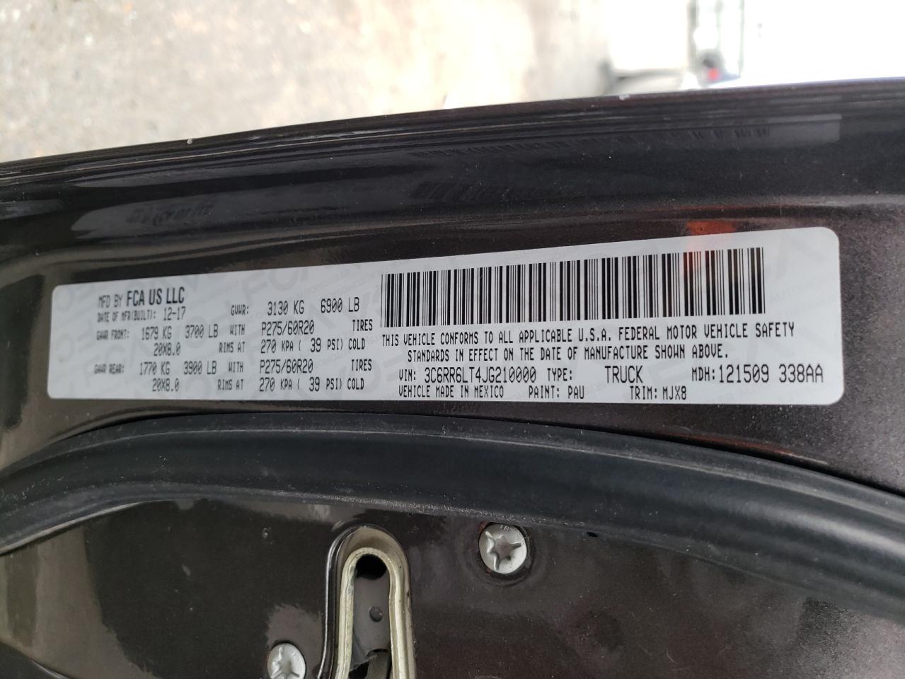 Photo 10 from auction – 2018 RAM 1500 SLT with VIN 3C6RR6LT4JG210000