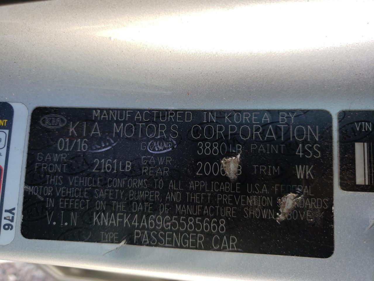 Photo 10 from auction – 2016 KIA FORTE LX with VIN KNAFK4A69G5585668