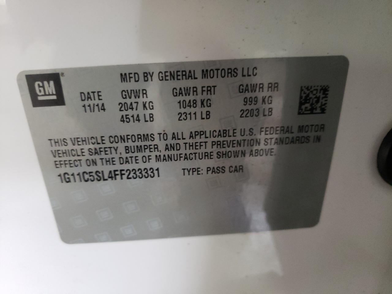 Photo 10 from auction – 2015 CHEVROLET MALIBU 1LT with VIN 1G11C5SL4FF233331