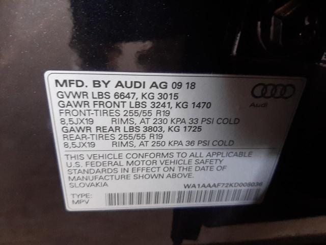 Photo 10 from auction – 2019 AUDI Q7 PREMIUM with VIN WA1AAAF72KD008036