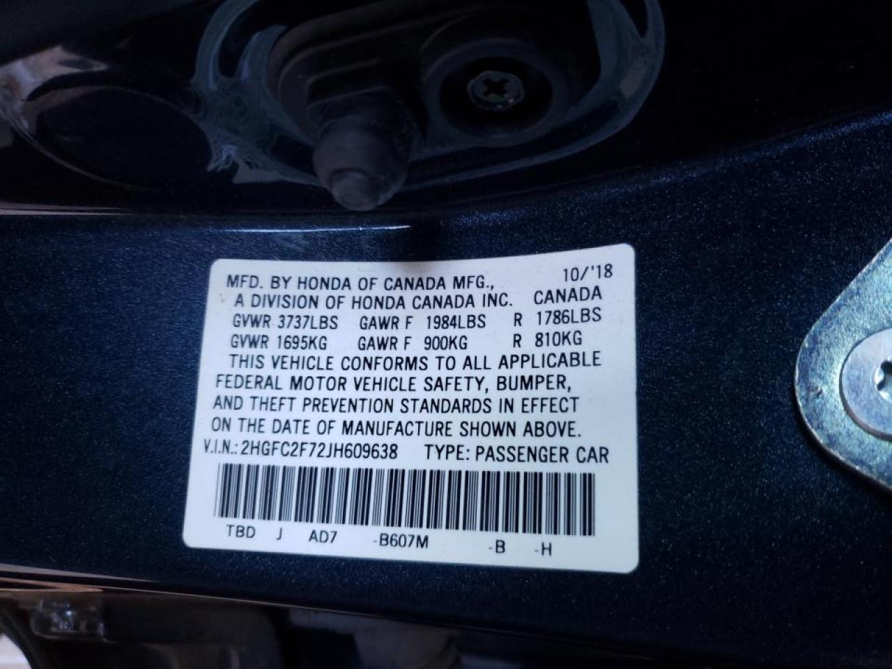 Photo 10 from auction – 2018 HONDA CIVIC EX with VIN 2HGFC2F72JH609638