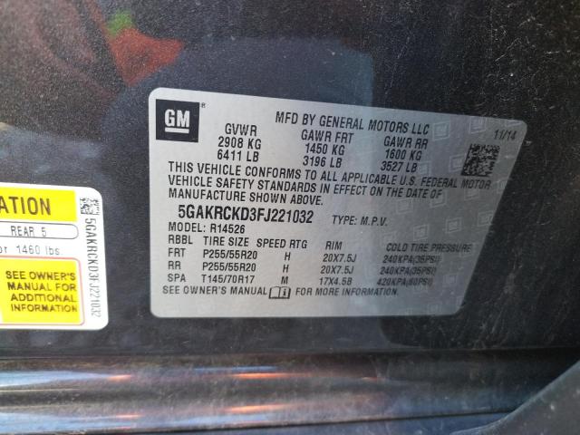Photo 10 from auction – 2015 BUICK ENCLAVE with VIN 5GAKRCKD3FJ221032