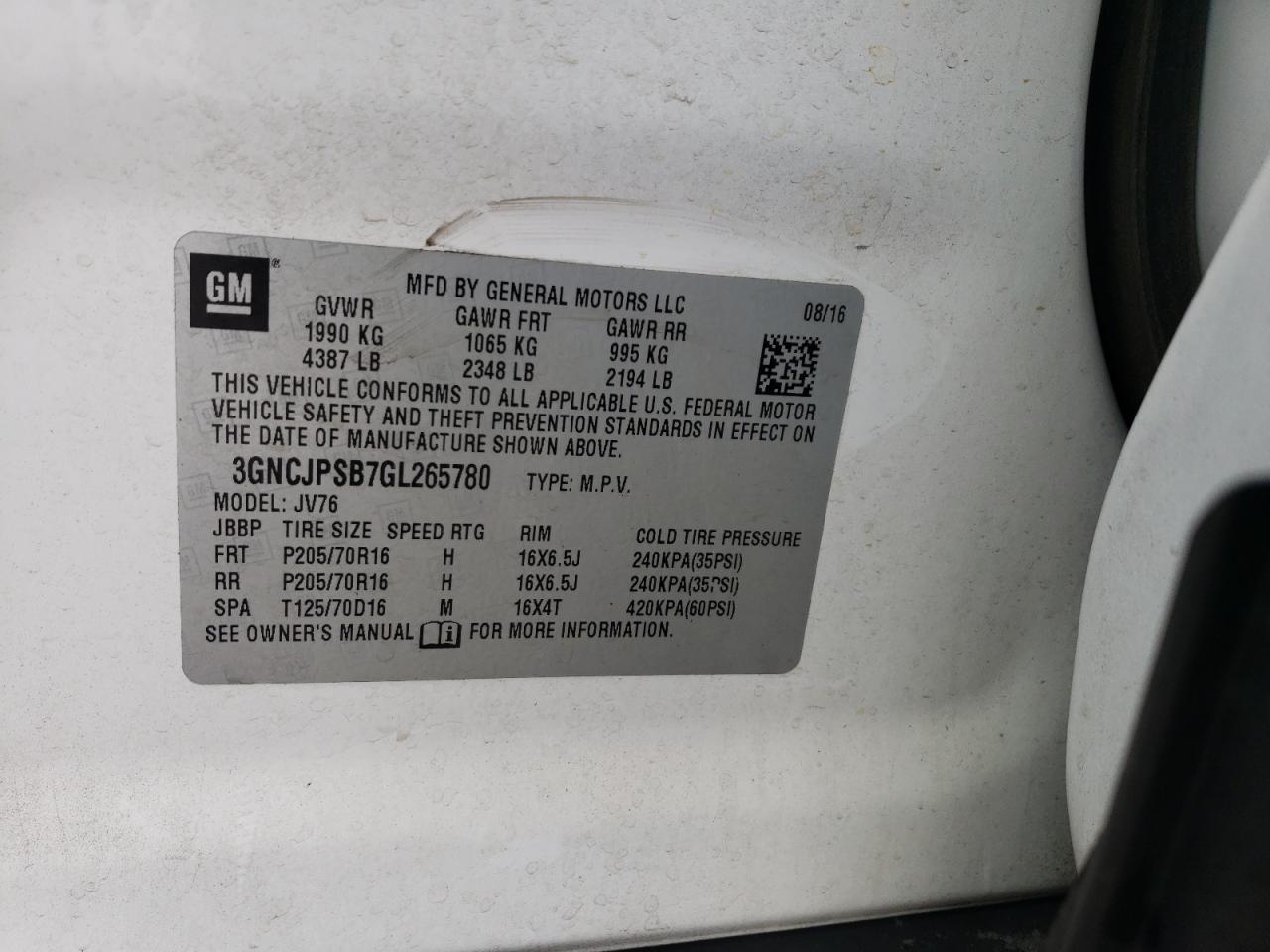 صورة رقم 10 من المزاد - 2016 CHEVROLET TRAX 1LT مع VIN 3GNCJPSB7GL265780