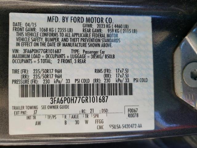 Photo 10 from auction – 2016 FORD FUSION SE with VIN 3FA6P0H77GR101687
