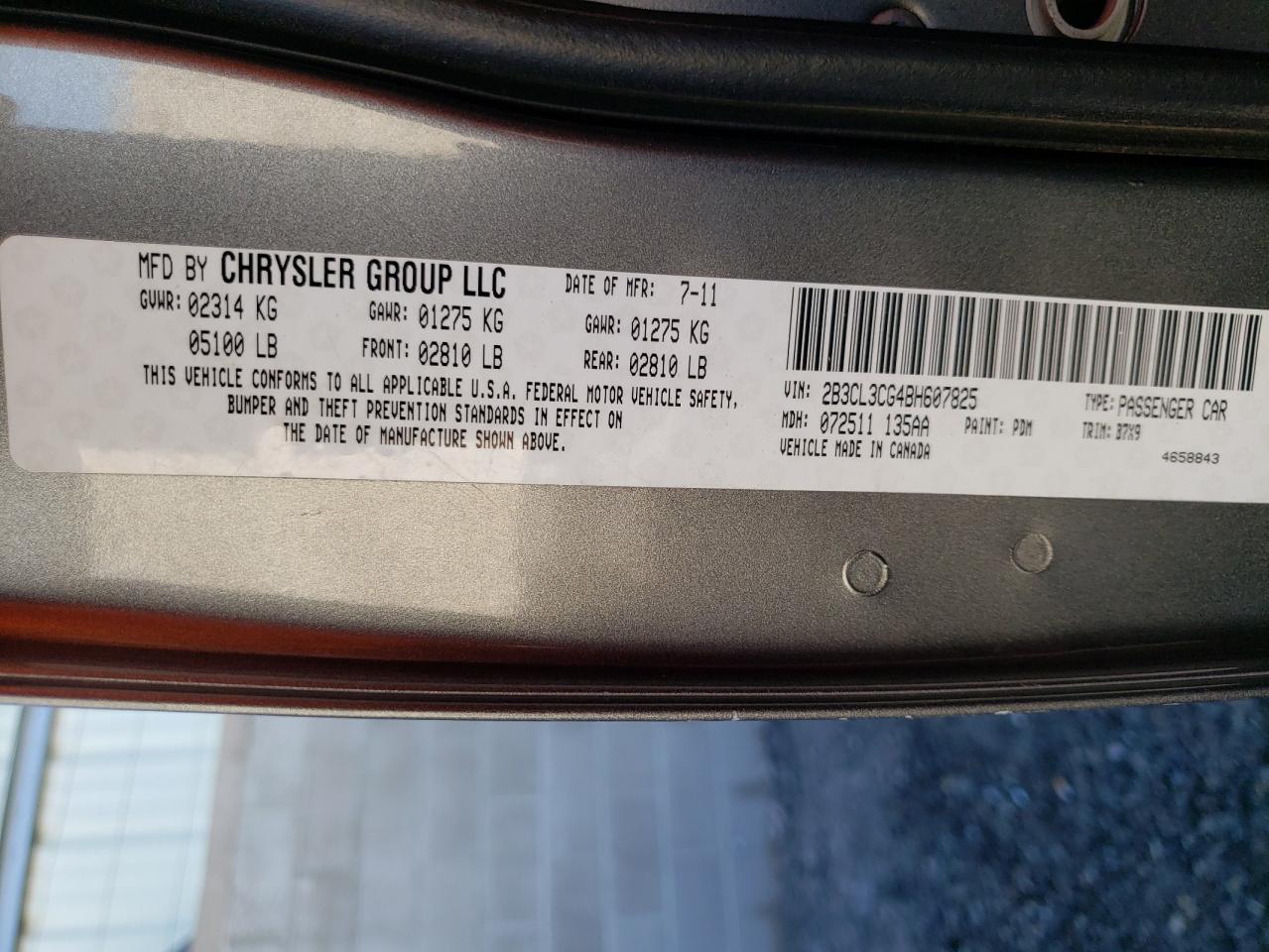 Photo 10 from auction – 2011 DODGE CHARGER with VIN 2B3CL3CG4BH607825