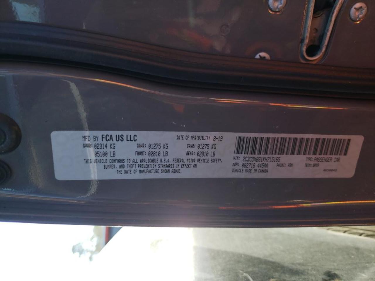 Photo 10 from auction – 2019 DODGE CHARGER SX with VIN 2C3CDXBG1KH715165