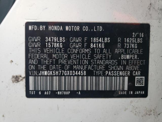 Photo 10 from auction – 2016 HONDA FIT EX with VIN JHMGK5H77GX034458