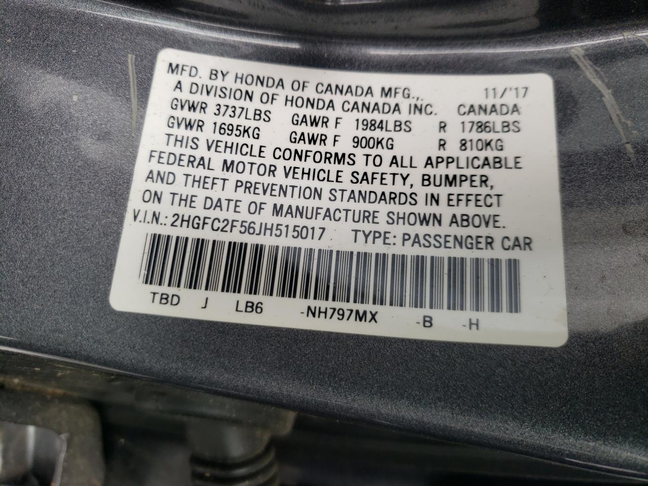 Photo 10 from auction – 2018 HONDA CIVIC LX with VIN 2HGFC2F56JH515017