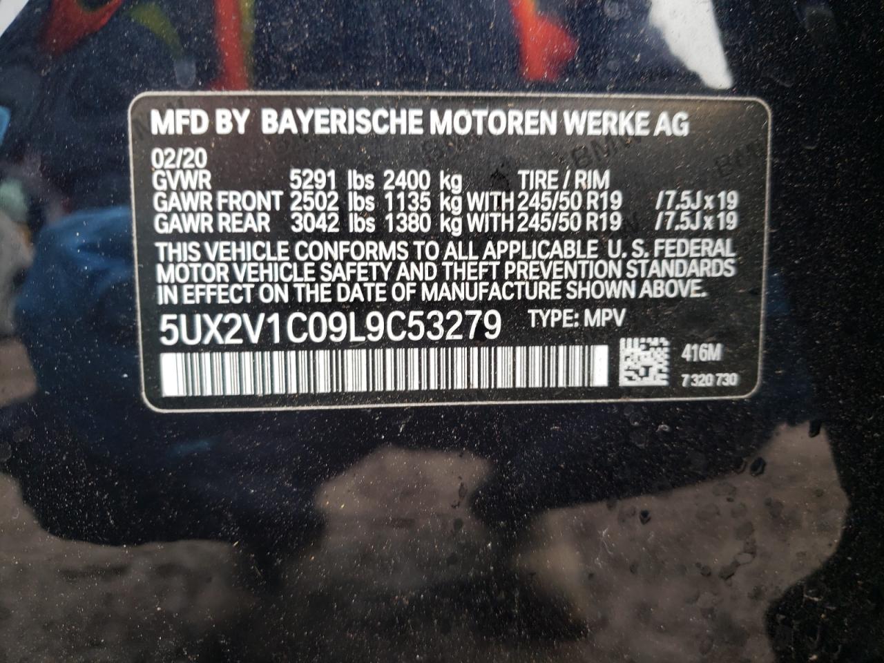 Photo 10 from auction – 2020 BMW X4 XDRIVE3 with VIN 5UX2V1C09L9C53279