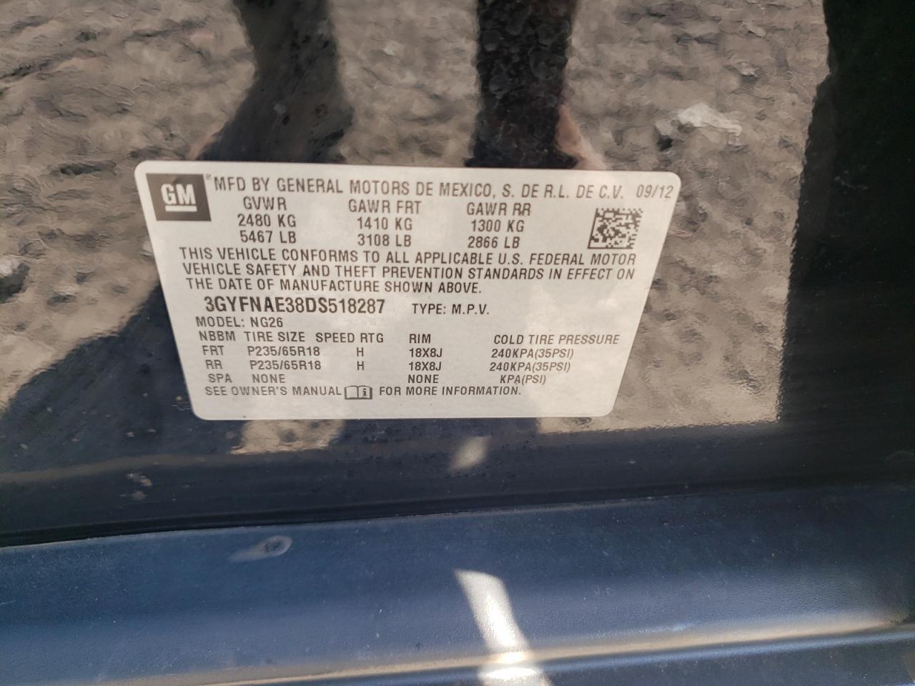 Photo 10 from auction – 2013 CADILLAC SRX with VIN 3GYFNAE38DS518287