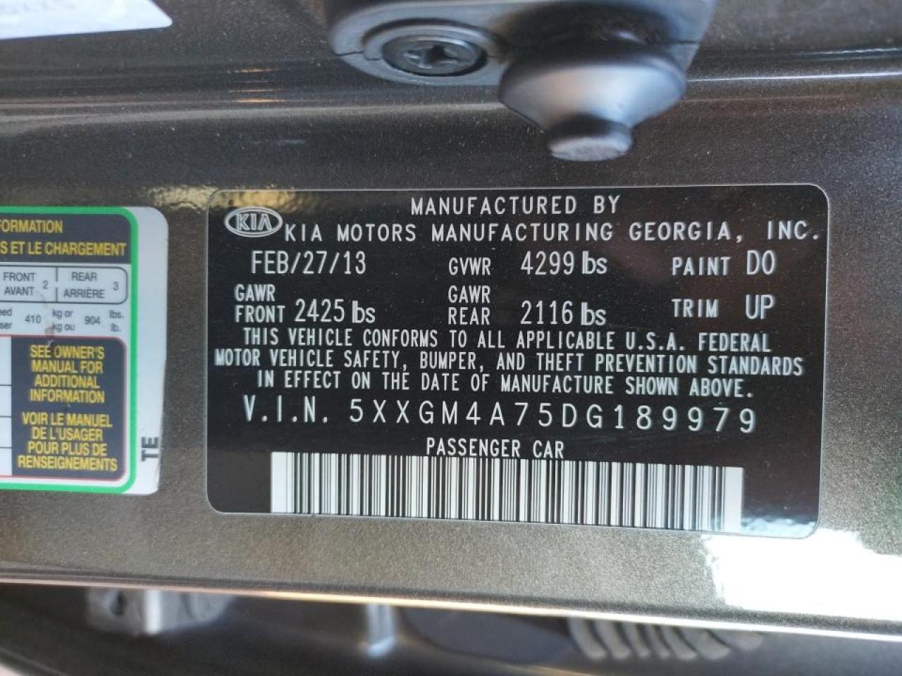 Photo 10 from auction – 2013 KIA OPTIMA LX with VIN 5XXGM4A75DG189979