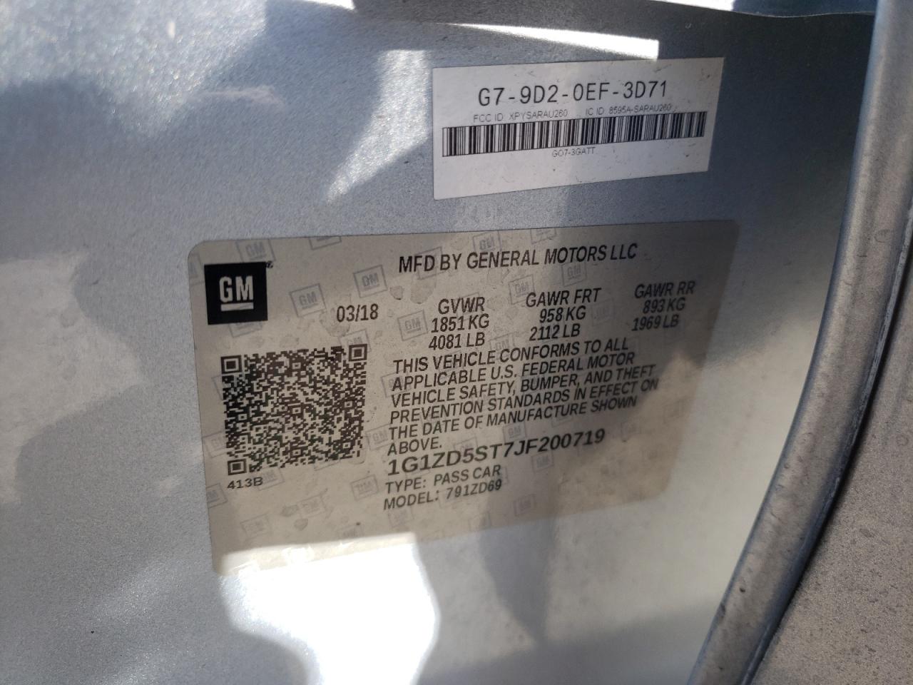 Photo 10 from auction – 2018 CHEVROLET MALIBU LT with VIN 1G1ZD5ST7JF200719