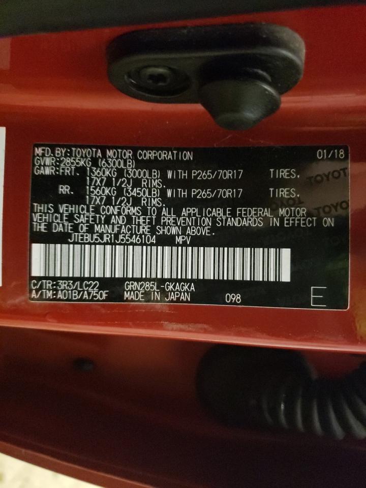 Photo 10 from auction – 2018 TOYOTA 4RUNNER SR with VIN JTEBU5JR1J5546104