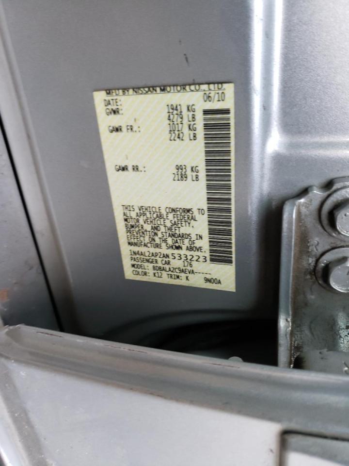 Photo 10 from auction – 2010 NISSAN ALTIMA BAS with VIN 1N4AL2AP2AN533223