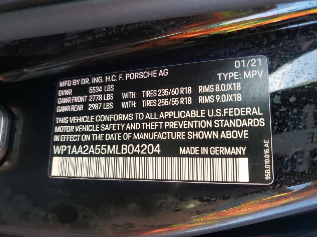 Photo 10 from auction – 2021 PORSCHE MACAN with VIN WP1AA2A55MLB04204
