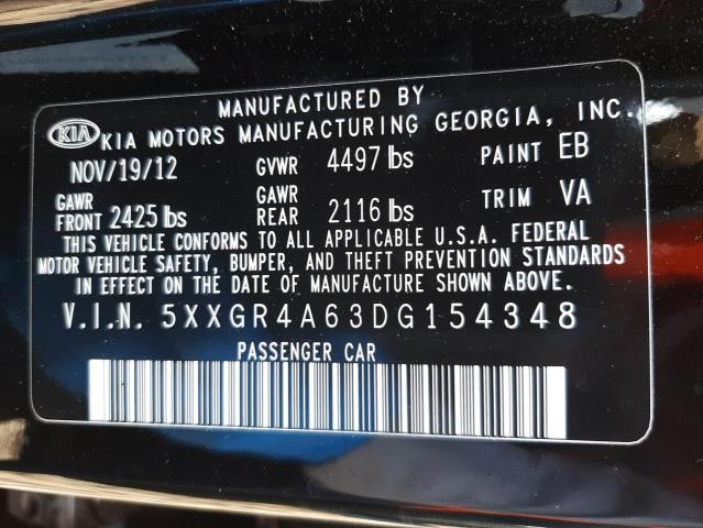Photo 10 from auction – 2013 KIA OPTIMA SX with VIN 5XXGR4A63DG154348