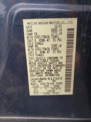 Photo 10 from auction – 2006 NISSAN PATHFINDER with VIN 5N1AR18W06C612503