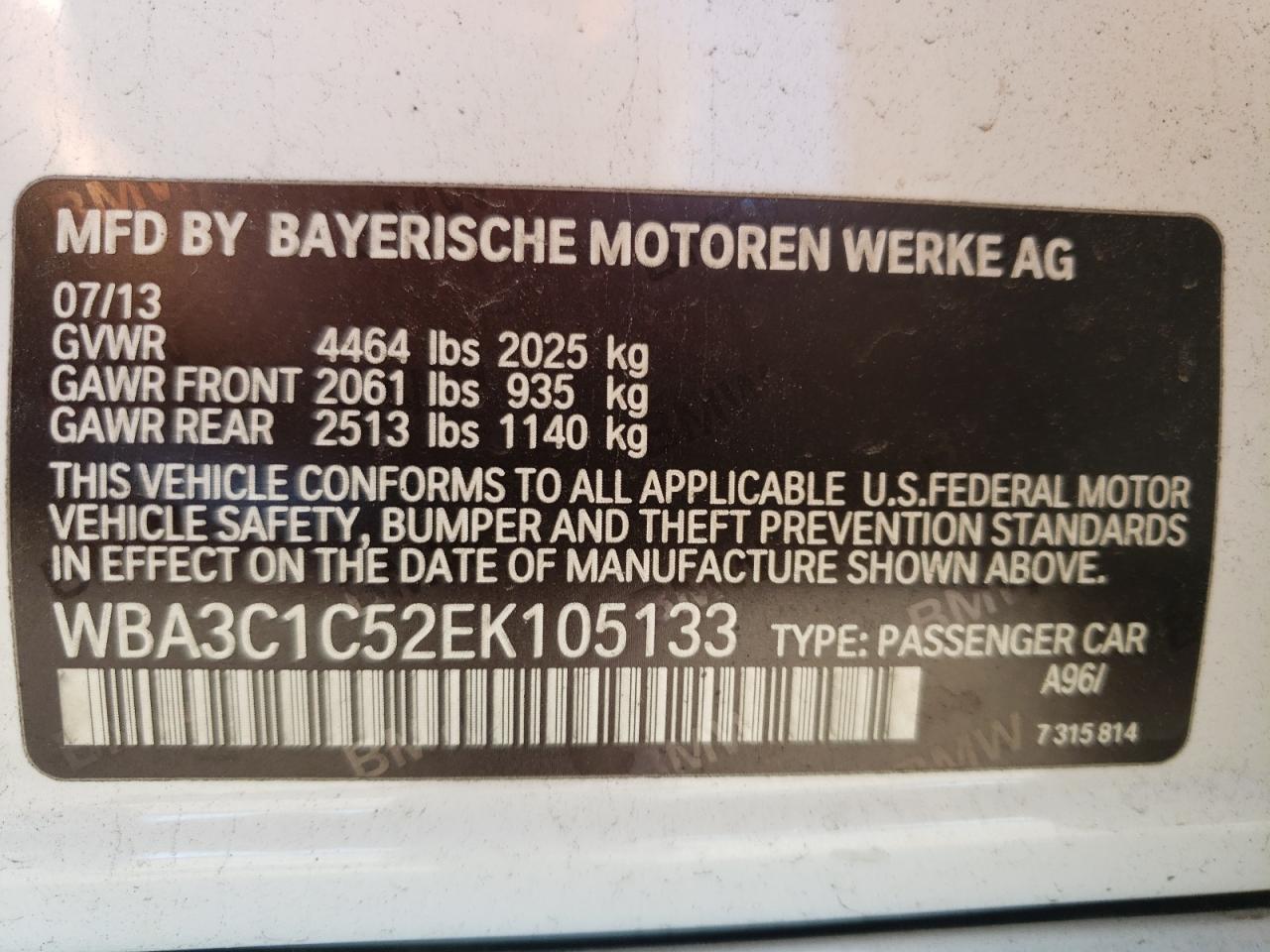 Photo 10 from auction – 2014 BMW 328 I SULE with VIN WBA3C1C52EK105133
