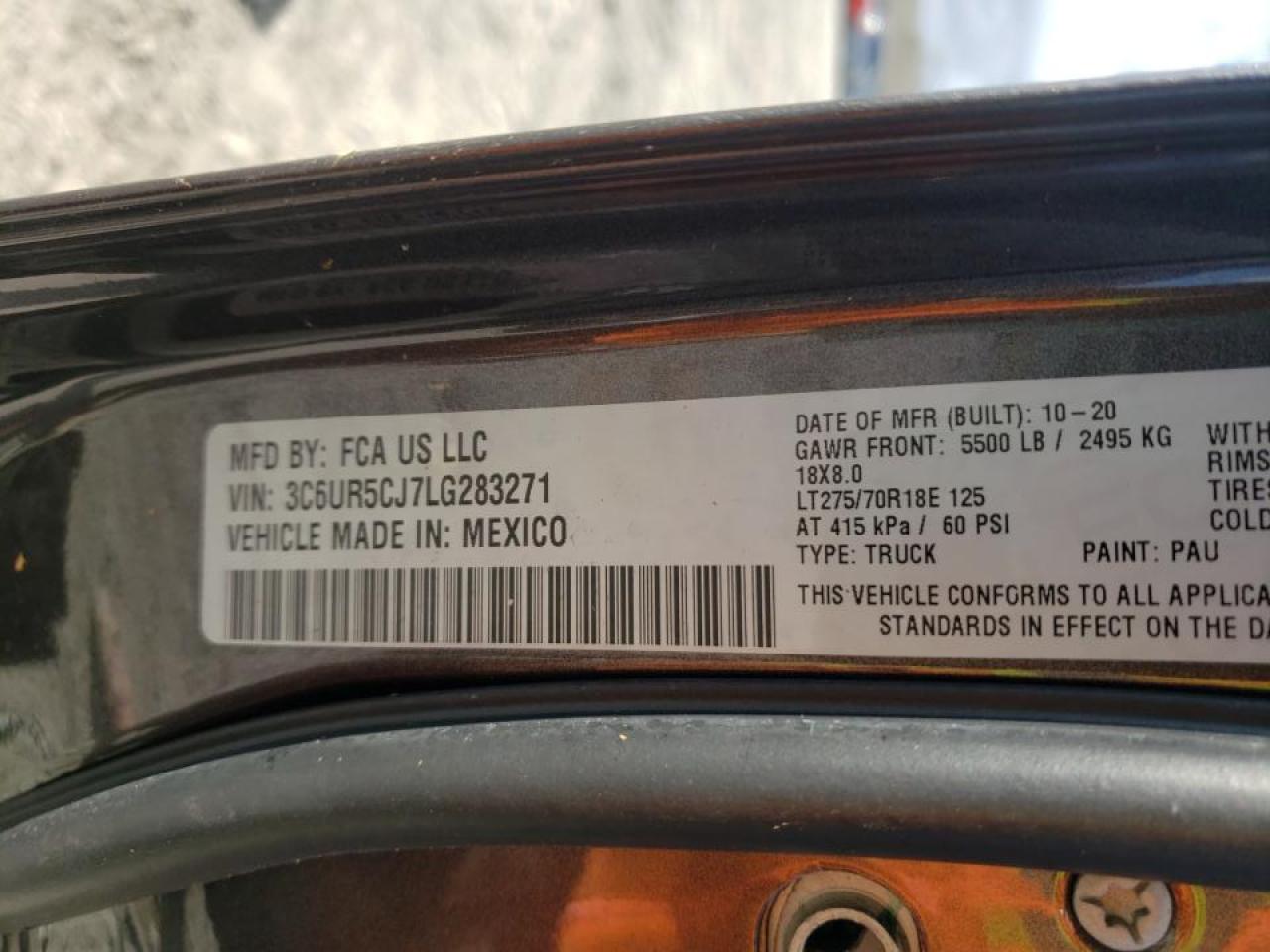 Photo 10 from auction – 2020 RAM 2500 TRADE with VIN 3C6UR5CJ7LG283271
