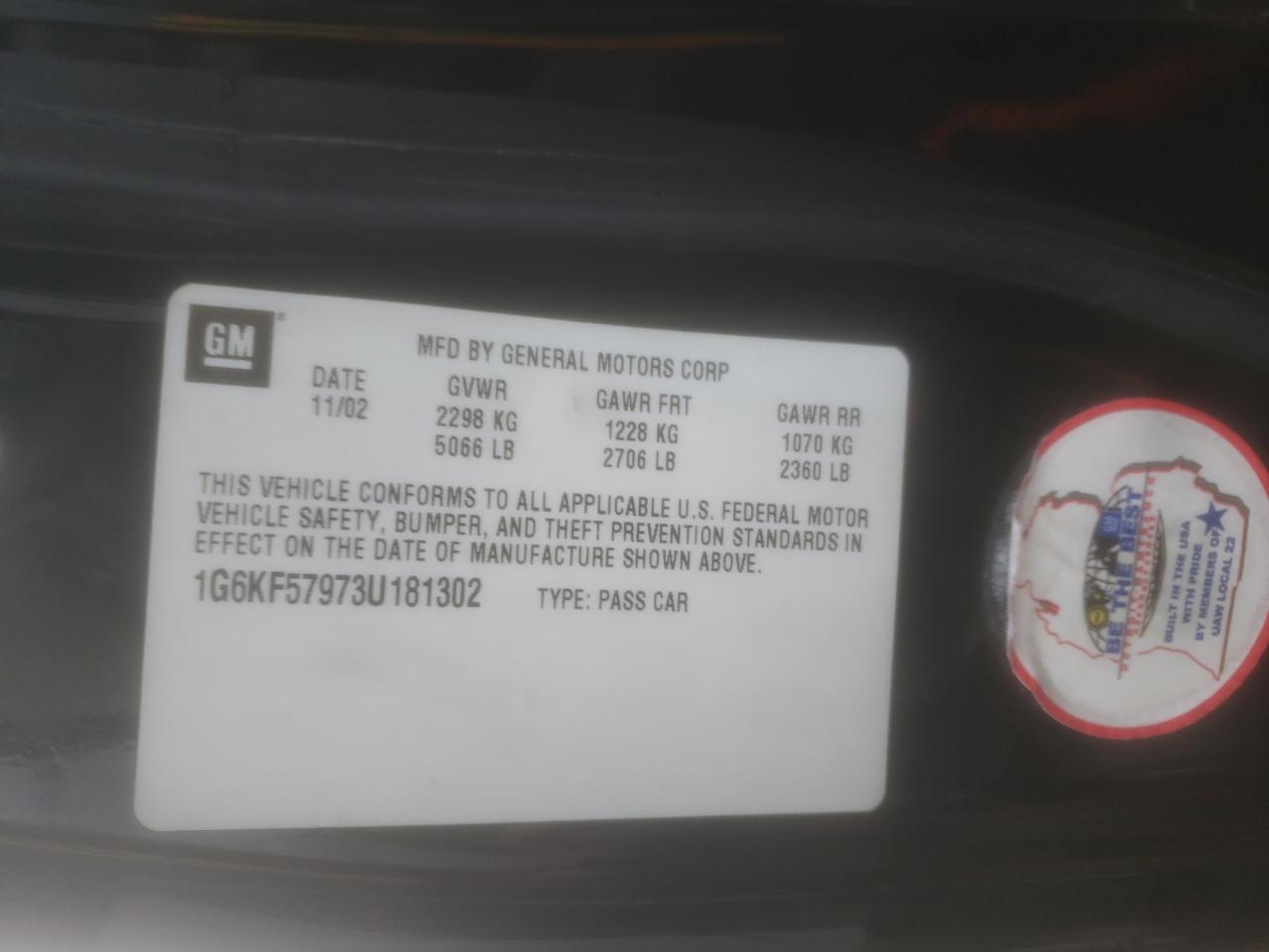 Photo 10 from auction – 2003 CADILLAC DEVILLE DT with VIN 1G6KF57973U181302