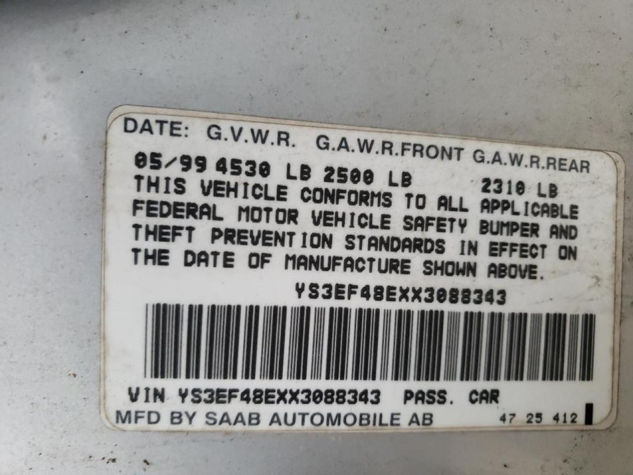 Photo 10 from auction – 1999 SAAB 9-5 SE with VIN YS3EF48EXX3088343