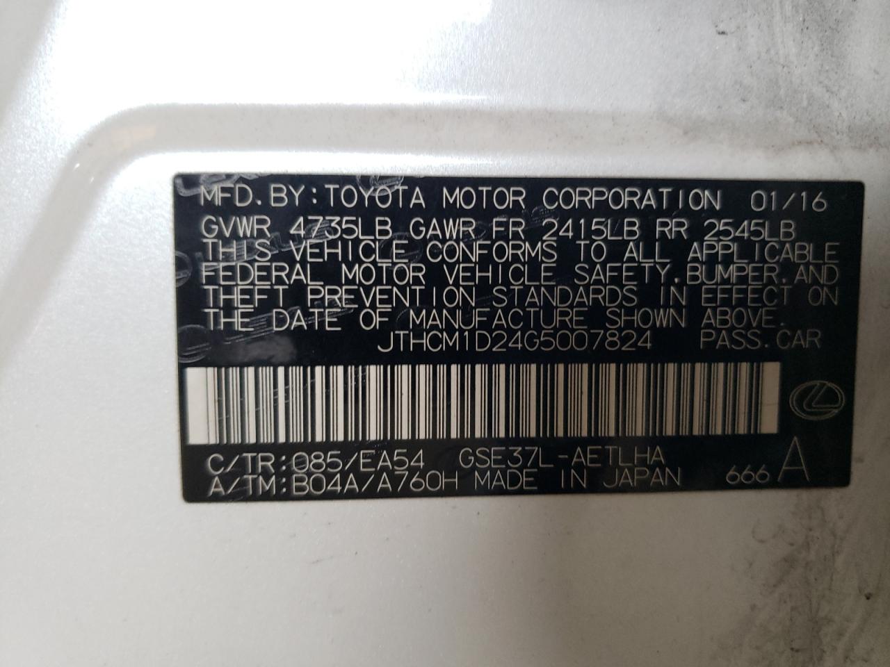Photo 10 from auction – 2016 LEXUS IS 300 with VIN JTHCM1D24G5007824