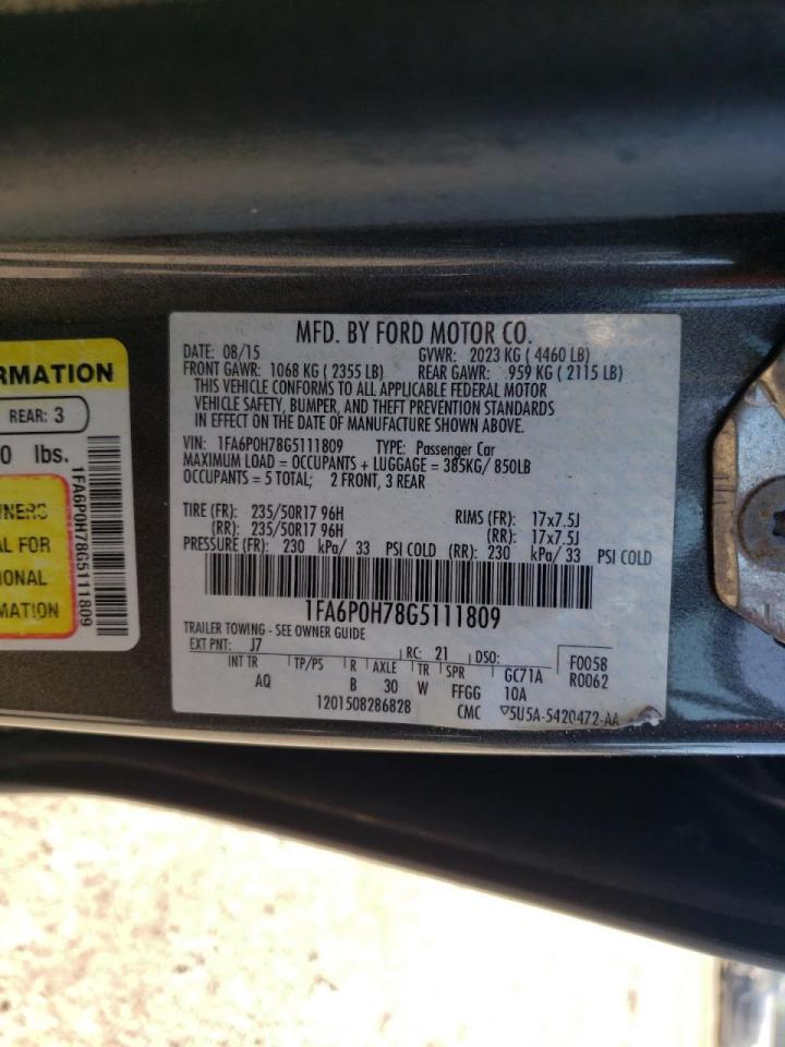 Photo 10 from auction – 2016 FORD FUSION SE with VIN 1FA6P0H78G5111809