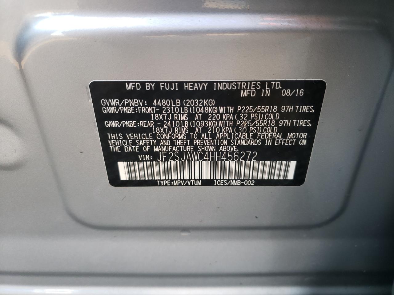 Photo 10 from auction – 2017 SUBARU FORESTER 2 with VIN JF2SJAWC4HH456272