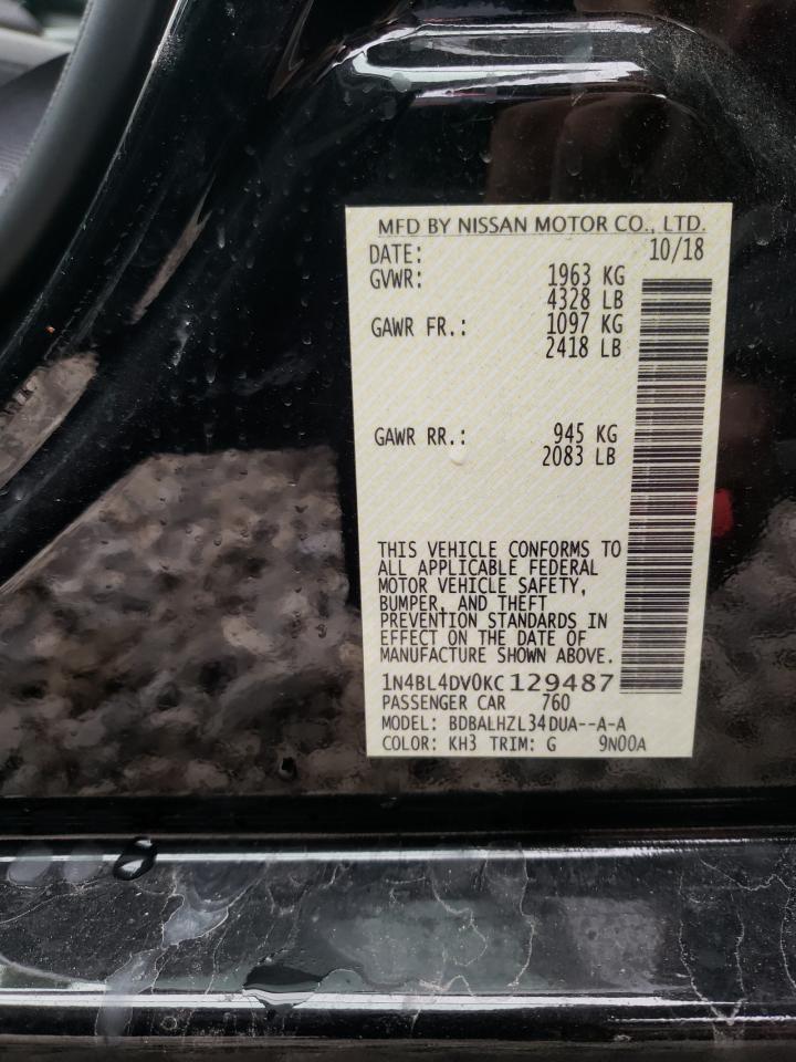 Photo 10 from auction – 2019 NISSAN ALTIMA SV with VIN 1N4BL4DV0KC129487