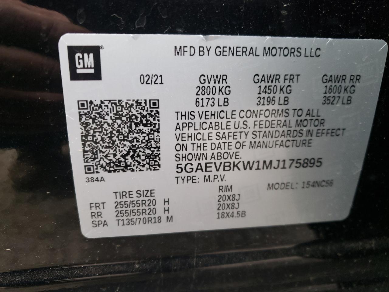 Photo 10 from auction – 2021 BUICK ENCLAVE PR with VIN 5GAEVBKW1MJ175895