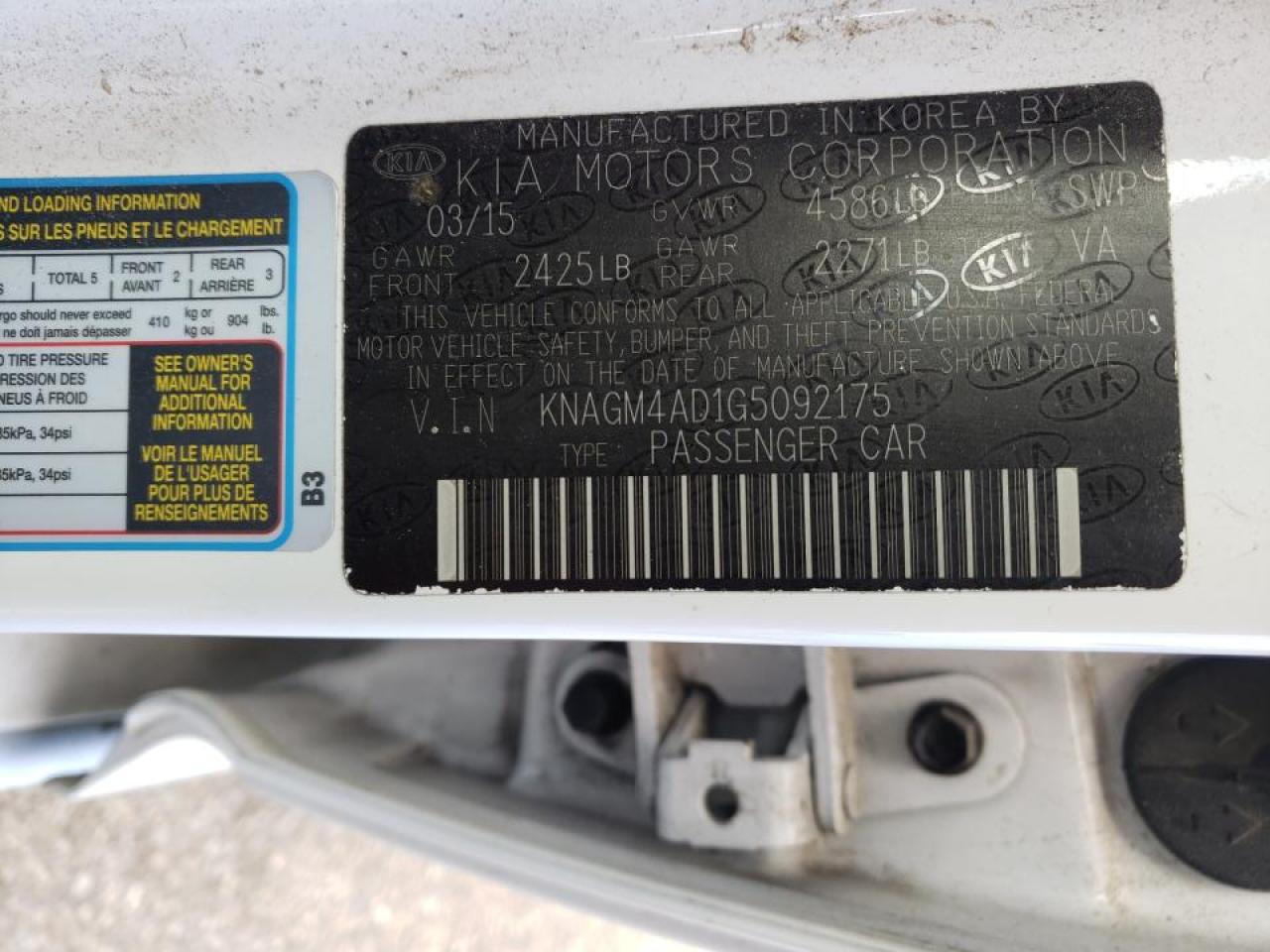 Photo 10 from auction – 2016 KIA OPTIMA HYB with VIN KNAGM4AD1G5092175