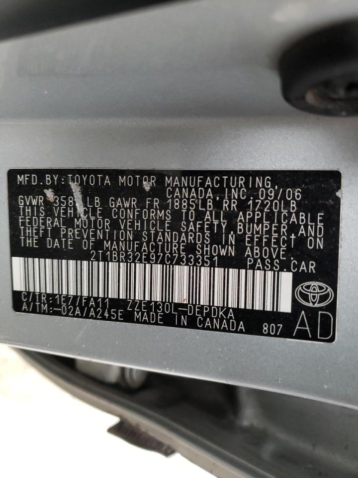 Photo 10 from auction – 2007 TOYOTA COROLLA CE with VIN 2T1BR32E97C733351