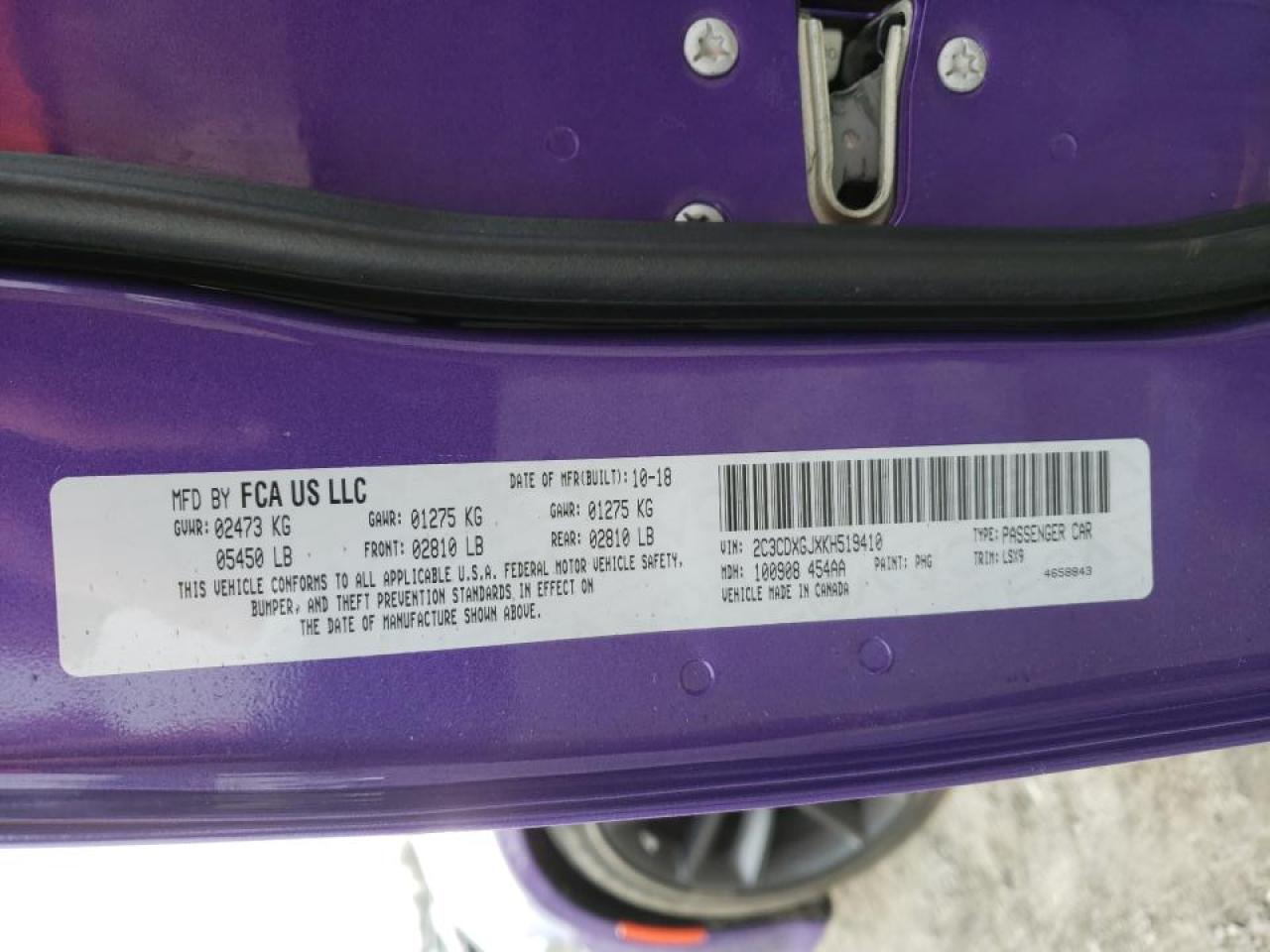 Photo 10 from auction – 2019 DODGE CHARGER SC with VIN 2C3CDXGJXKH519410