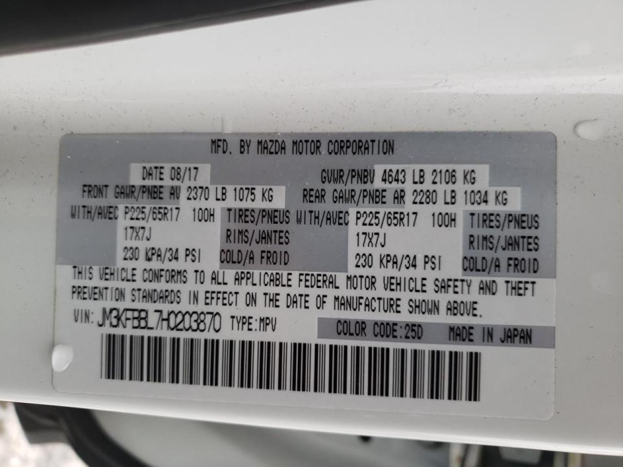 Photo 10 from auction – 2017 MAZDA CX-5 SPORT with VIN JM3KFBBL7H0203870