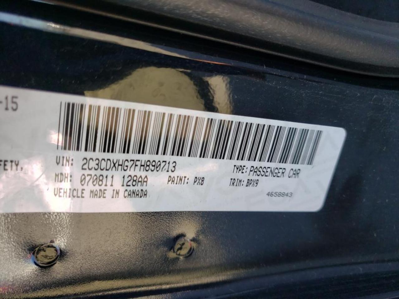 Photo 10 from auction – 2015 DODGE CHARGER SX with VIN 2C3CDXHG7FH890713