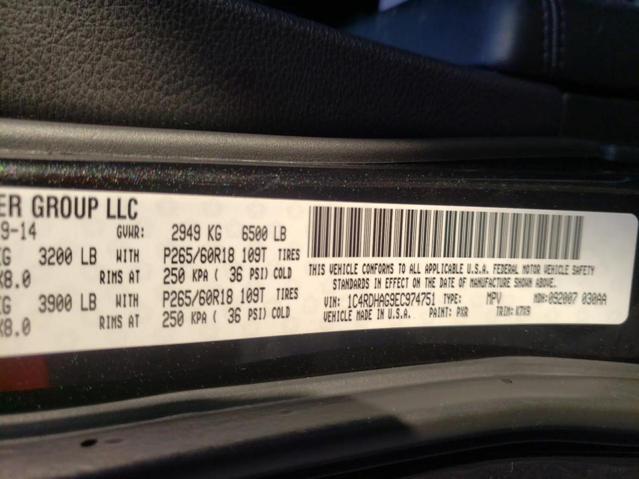 Photo 10 from auction – 2014 DODGE DURANGO SX with VIN 1C4RDHAG9EC974751