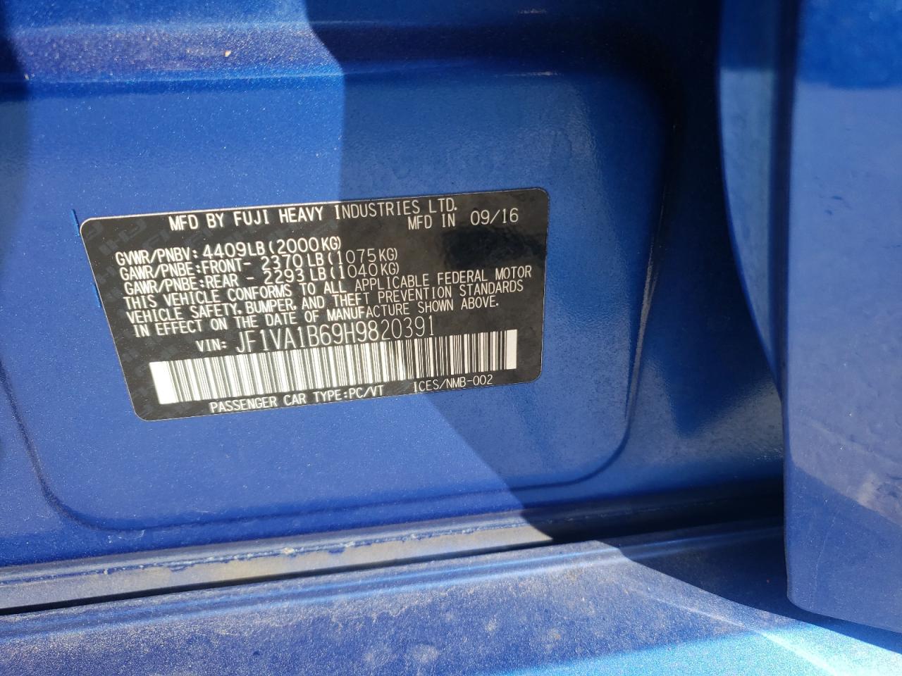 Photo 10 from auction – 2017 SUBARU WRX with VIN JF1VA1B69H9820391