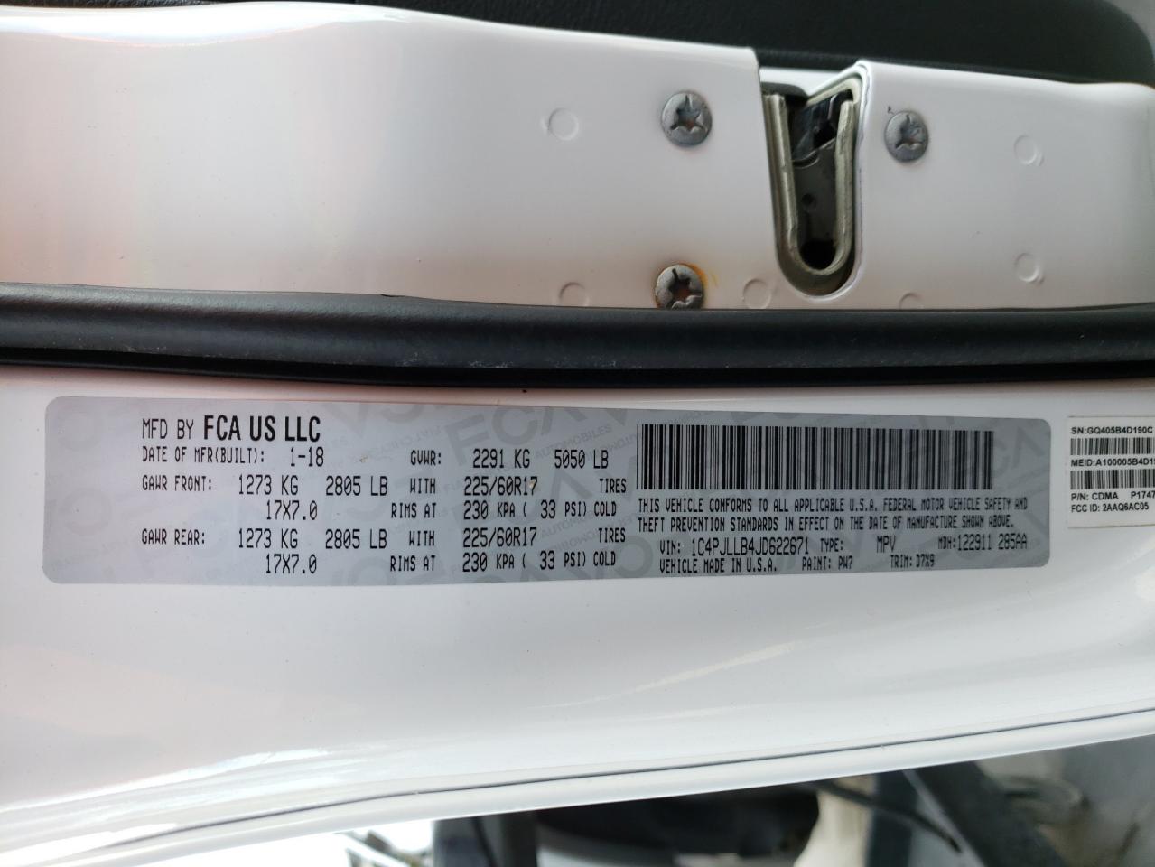 Photo 10 from auction – 2018 JEEP CHEROKEE L with VIN 1C4PJLLB4JD622671
