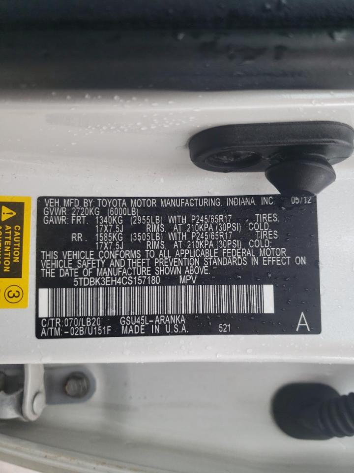 Photo 10 from auction – 2012 TOYOTA HIGHLANDER with VIN 5TDBK3EH4CS157180