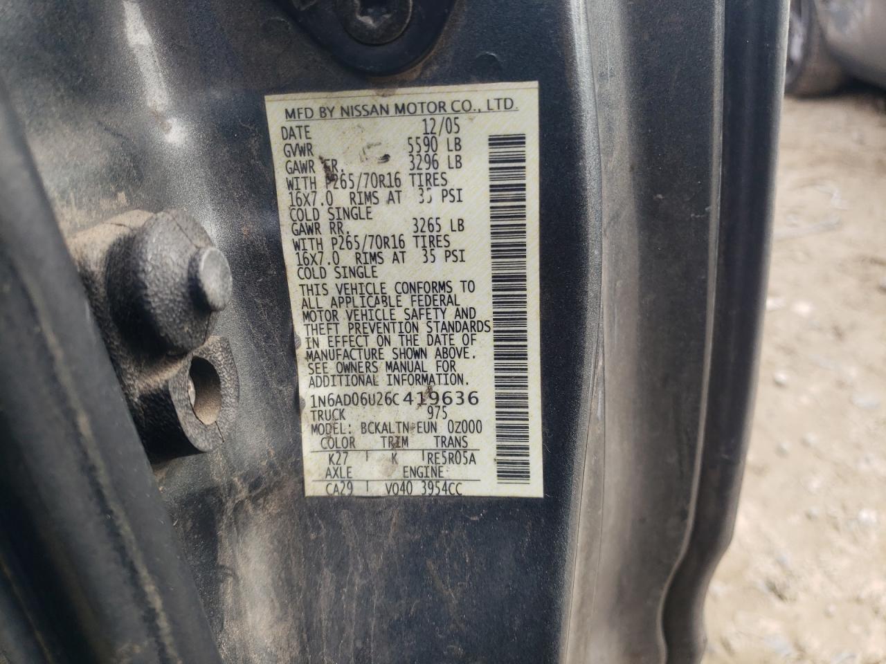 Photo 10 from auction – 2006 NISSAN FRONTIER K with VIN 1N6AD06U26C419636
