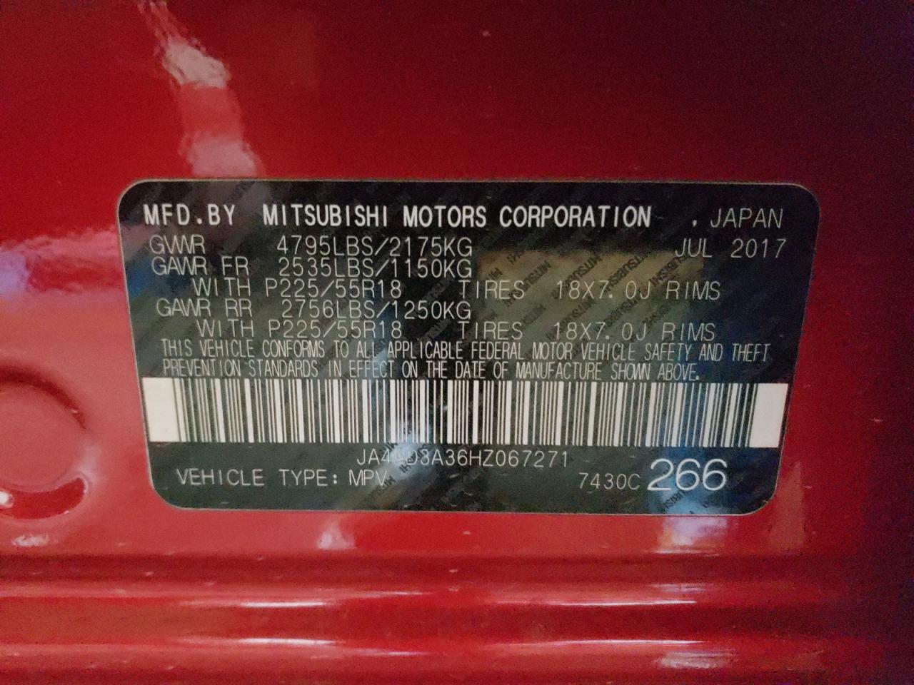 Photo 10 from auction – 2017 MITSUBISHI OUTLANDER with VIN JA4AD3A36HZ067271