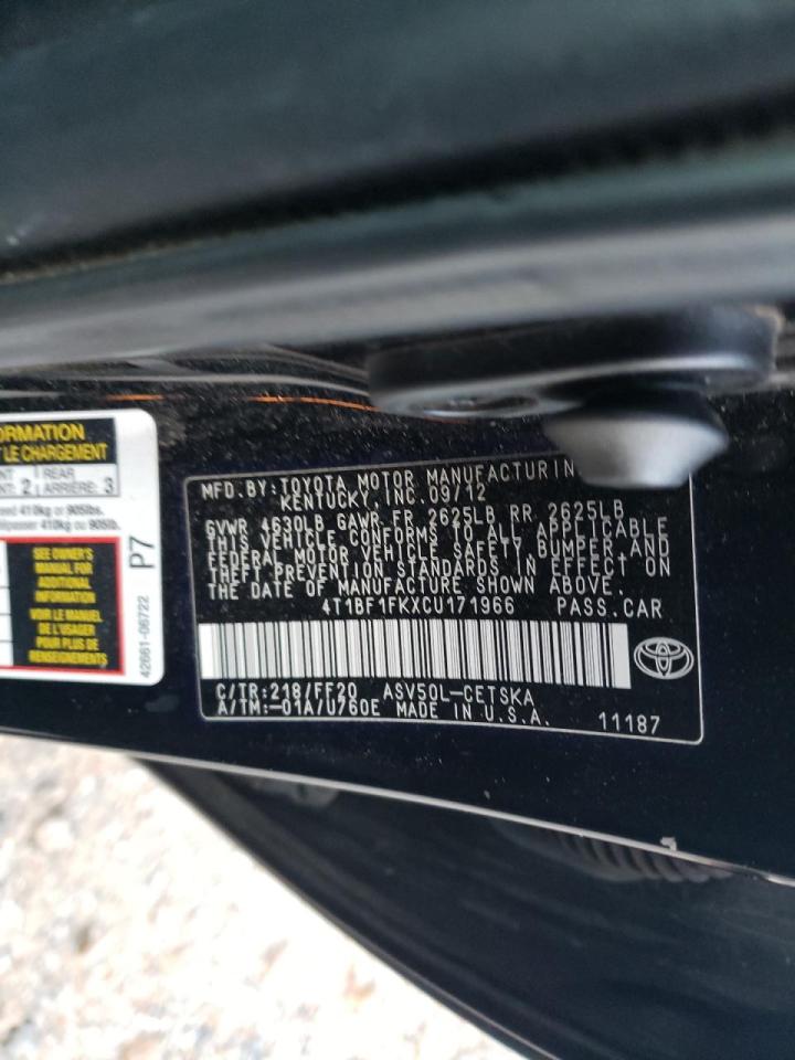 Photo 10 from auction – 2012 TOYOTA CAMRY BASE with VIN 4T1BF1FKXCU171966