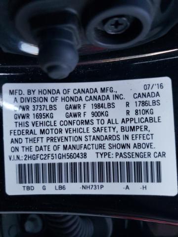 Photo 10 from auction – 2016 HONDA CIVIC LX with VIN 2HGFC2F51GH560438